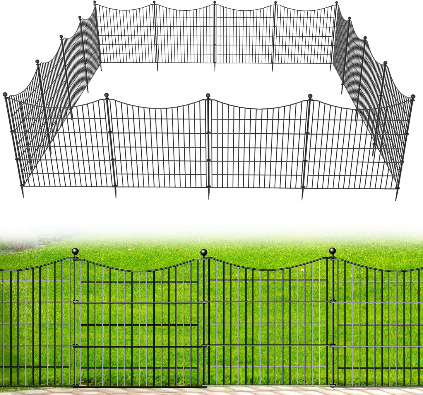 15 Panels Decorative Garden Fence with Gate, 32 in(H) X 35.4 ft(L) No Dig Dog Fence Animal Barrier Outdoor for Yard, Rustproof Metal Garden Edging and Borders, Temporary Fencing Stakes