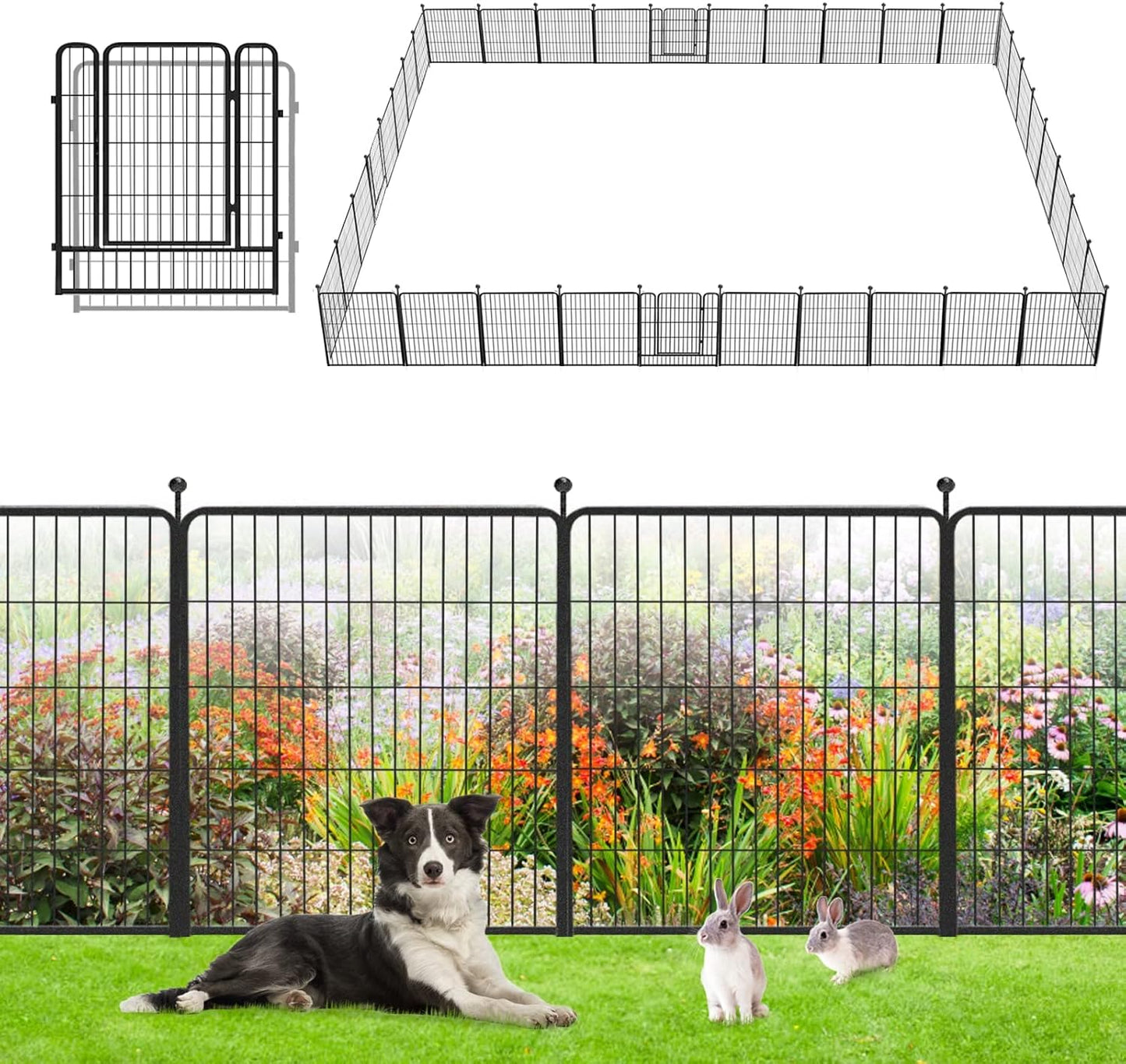 Garden Fence 32in x46ft 20 Pack Rustproof Metal Fence Panels No Dig Fence Animal Barrier with Gate & Secure Lock to Keep Dogs Out Fencing for Yard Flower Bed Edging for Patio Outdoor Decor