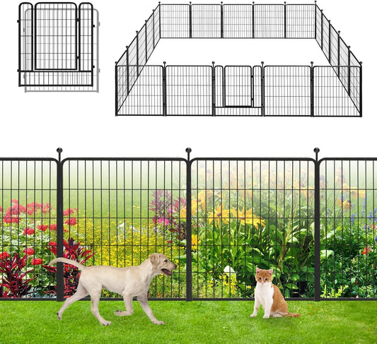Garden Fence 32in x46ft 20 Pack Rustproof Metal Fence Panels No Dig Fence Animal Barrier with Gate & Secure Lock to Keep Dogs Out Fencing for Yard Flower Bed Edging for Patio Outdoor Decor