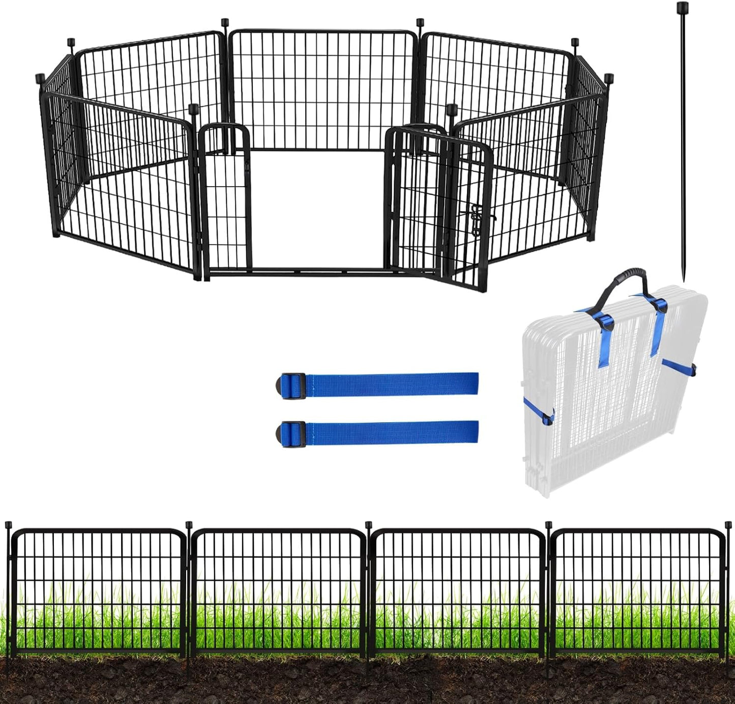 ADAVIN Metal Garden Fence with Gate, 36 in(H) 10 Panels Heavy Duty Iron Animal Barrier Fence, Indoor or Outdoor Dog Playpen, Portable Fencing, No Dig Garden Border Fencing for Yard. Total 22.1 FT(L)