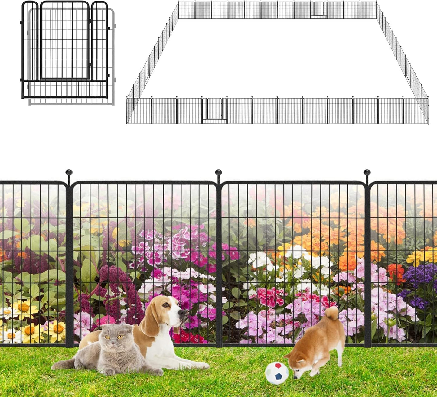 Garden Fence 32in x46ft 20 Pack Rustproof Metal Fence Panels No Dig Fence Animal Barrier with Gate & Secure Lock to Keep Dogs Out Fencing for Yard Flower Bed Edging for Patio Outdoor Decor