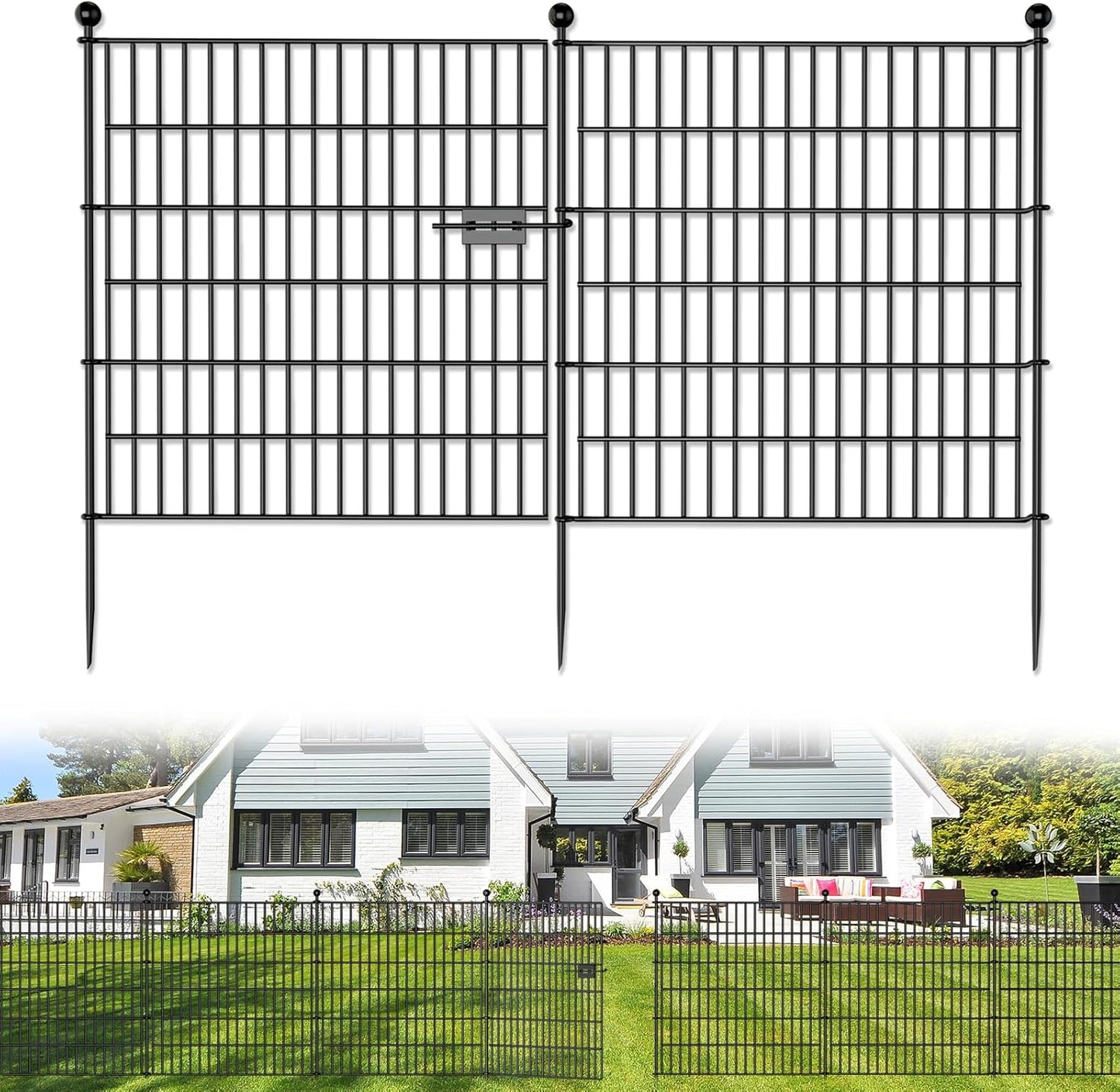 10 Panels No Dig Decorative Outdoor Garden Fence for Yard, 32 in(H) X 23.6 ft(L) Animal Barrier Fencing Rustproof Metal Wire Panel Border for Dog, Rabbits, and Patio Temporary Ground Stakes
