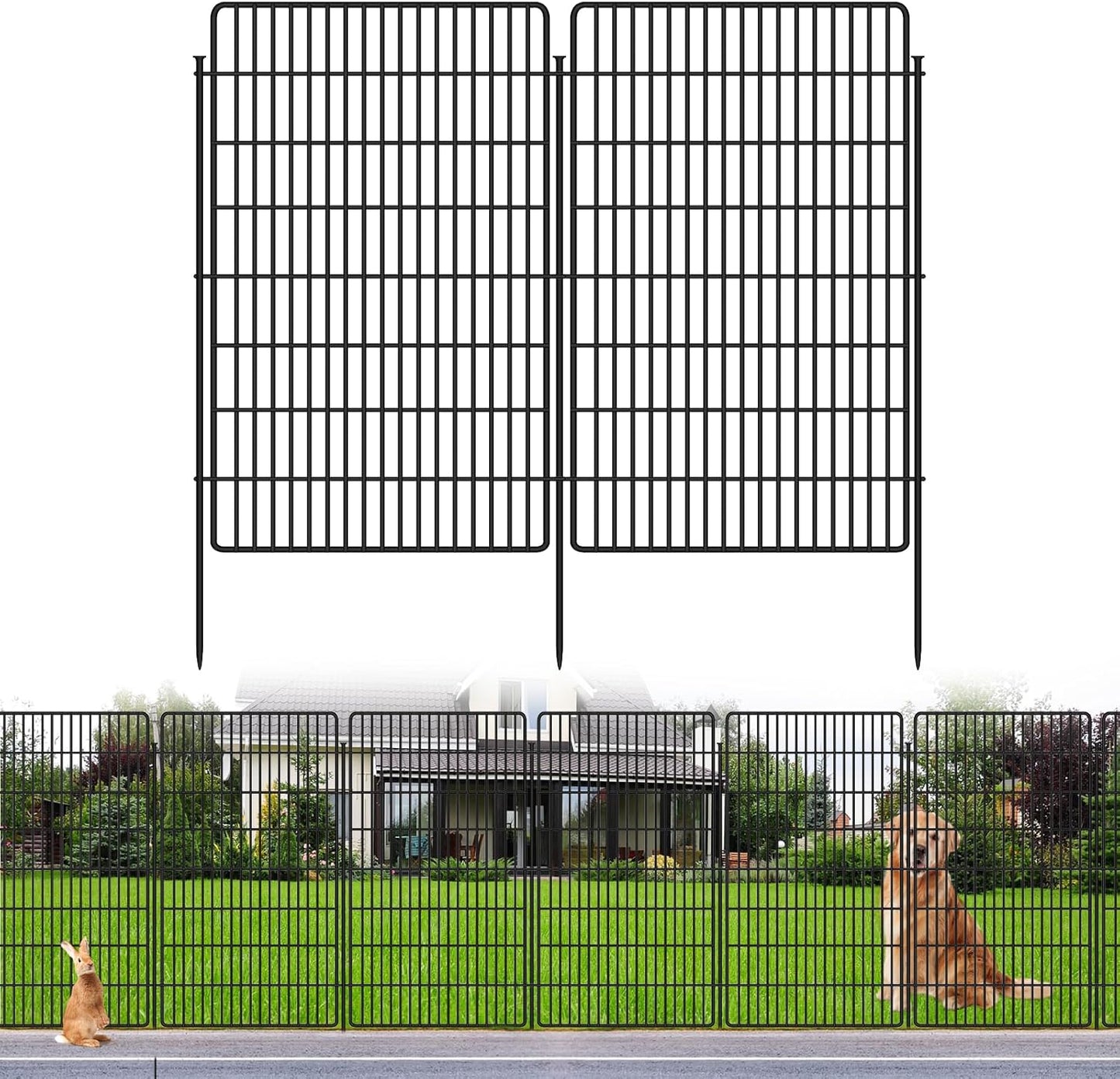 10 Panels Garden Fencing Animal Barrier, 33 in(H) X 24 ft(L) Dog Fence Outdoor for Yard Rustproof No Dig Decorative Tall Garden Fence Metal Wire Panel Border Patio Rabbit Ground Stakes Fencing