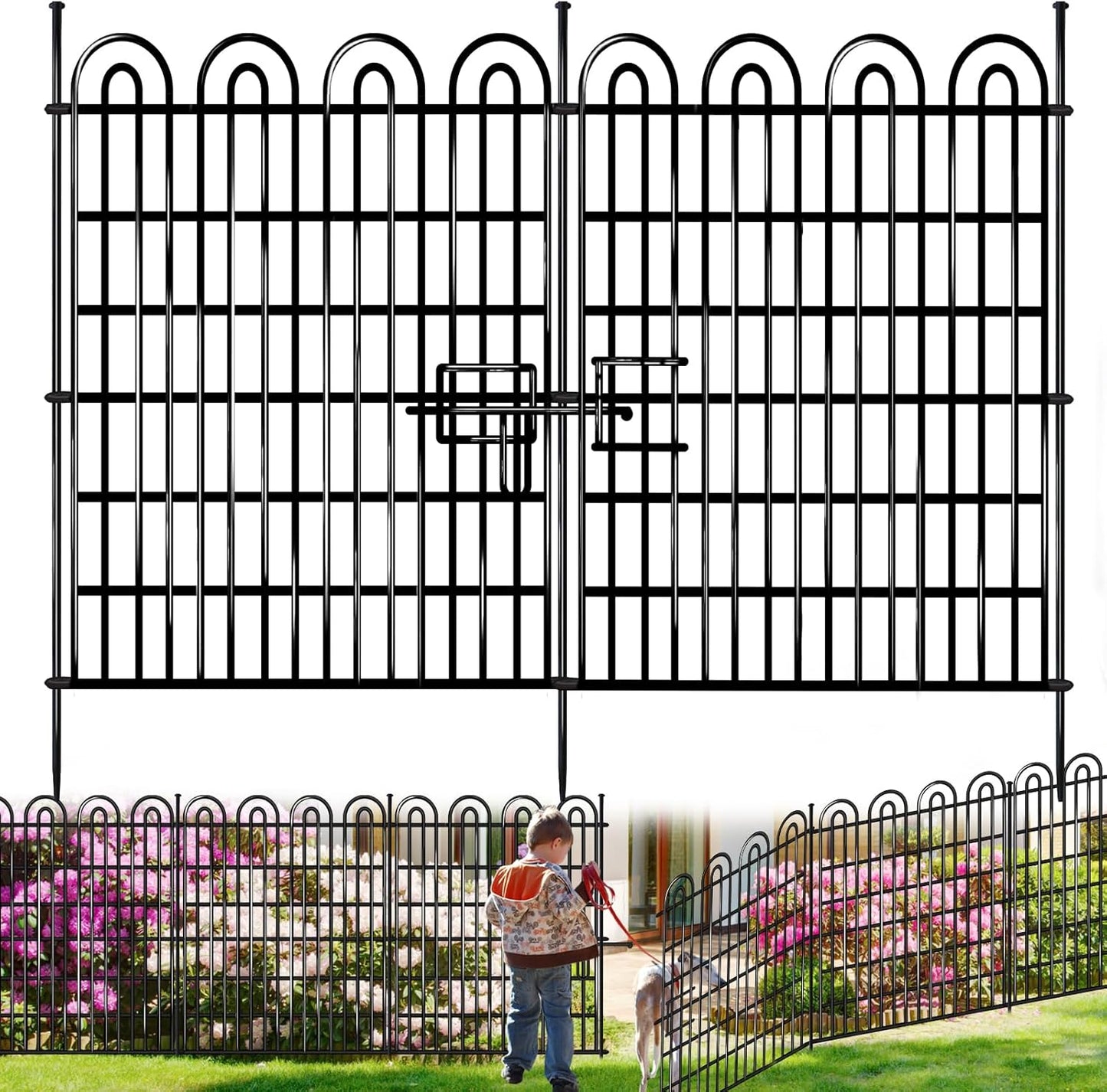 15 Panels Tall Garden Animal Barrier Fence with Gate, 33 in(H) X 36.8 ft(L) No Dig Decorative Garden Fence Outdoor for Yard, Heavy Duty Rustproof Metal Edging Border for Dog, Rabbits