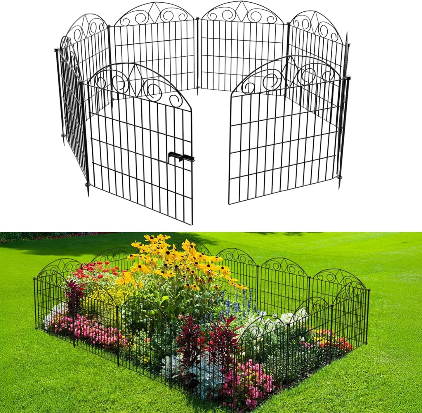 SUNLAX 10 Panels Garden Fence 24ft(L) x 40in(H) Fencing Tall for Yard Dog Pet Fence No Dig Temporary Fence Barrier for Outdoor Patio with Gate
