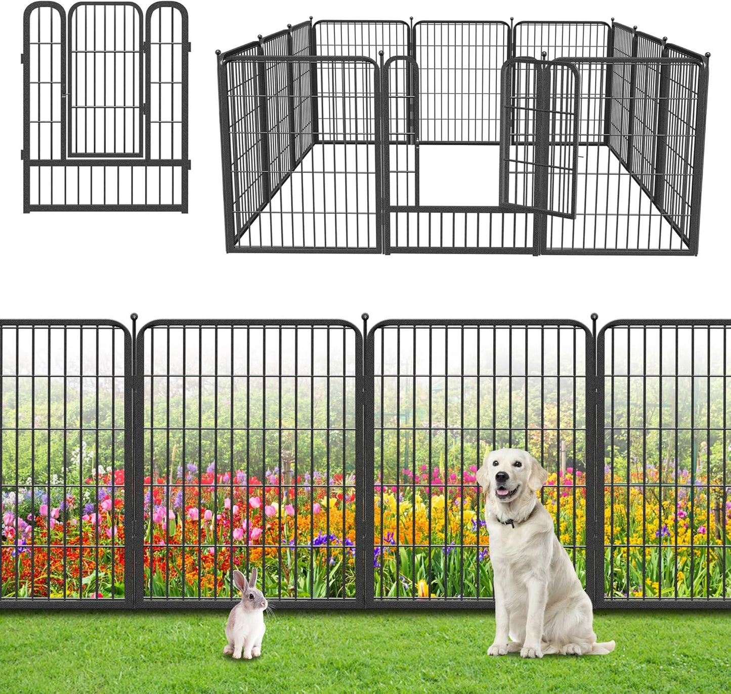 Garden Fence 32in x46ft 20 Pack Rustproof Metal Fence Panels No Dig Fence Animal Barrier with Gate & Secure Lock to Keep Dogs Out Fencing for Yard Flower Bed Edging for Patio Outdoor Decor
