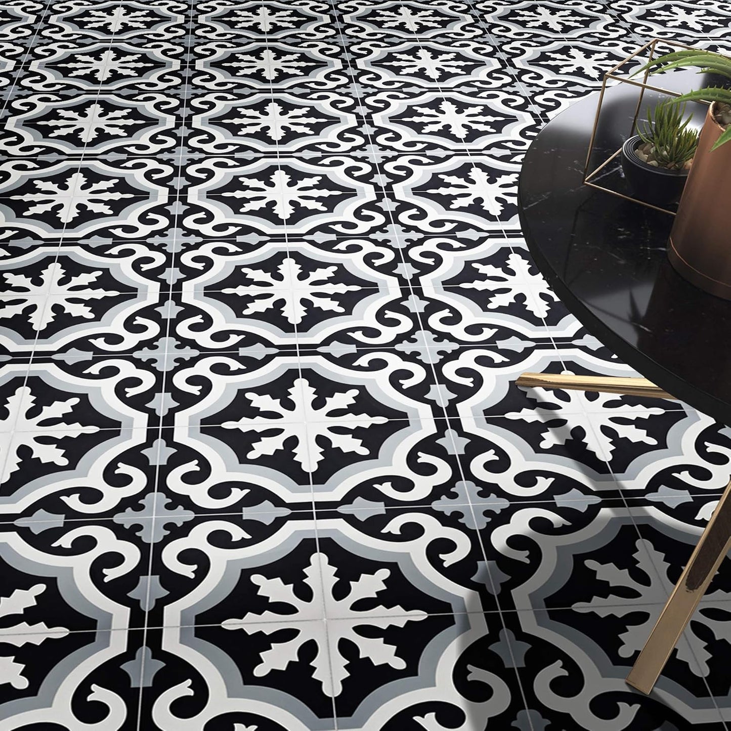 Tanger Handmade Cement Tile in Black and Grey, Pack of 12