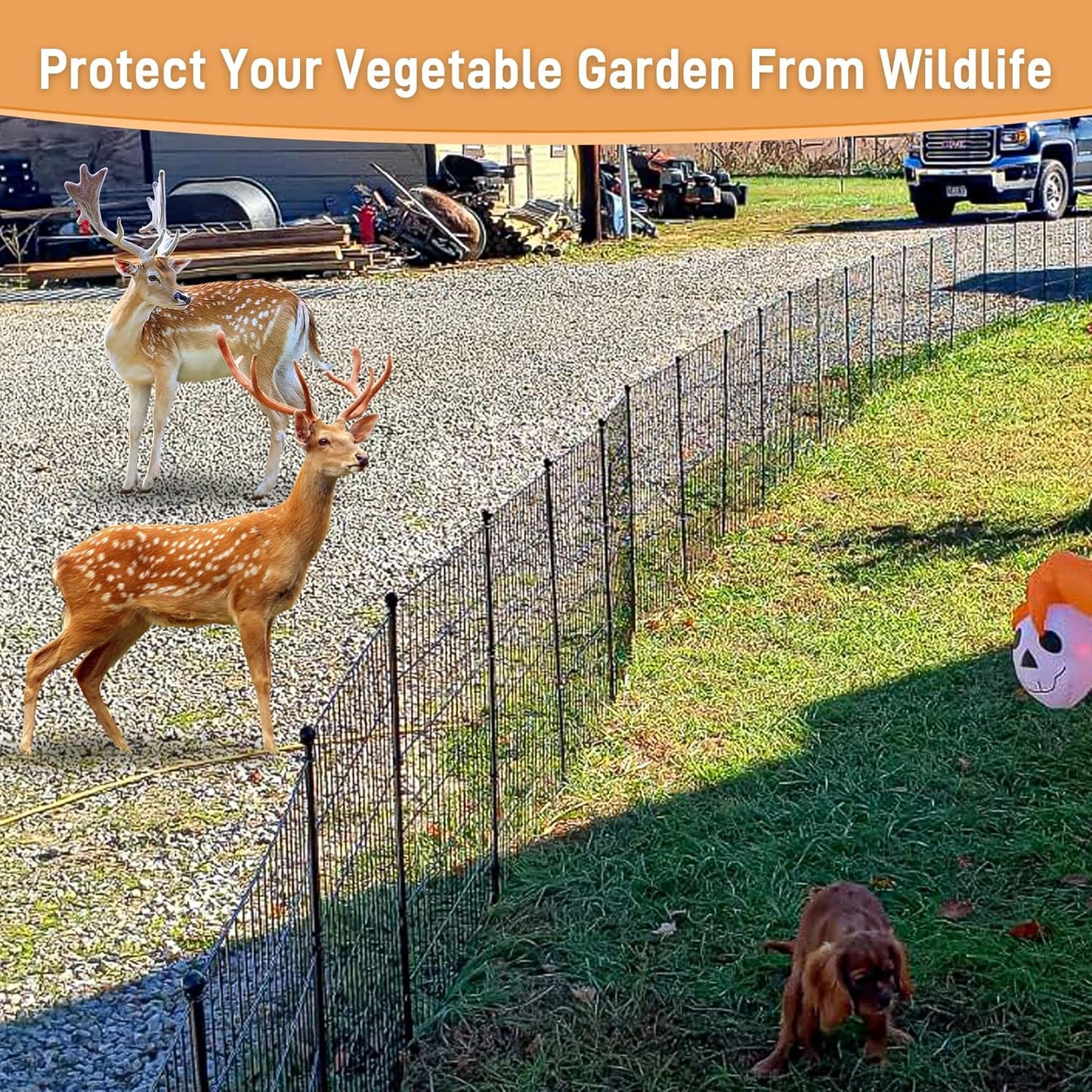 6 Panels Garden Fence Fencing for Yard,32 in(H) X 14 ft(L) with Gate Lock Outdoor Fence Animal Barrier Fencing Rustproof Metal Fence Panels for Dog and Rabbit
