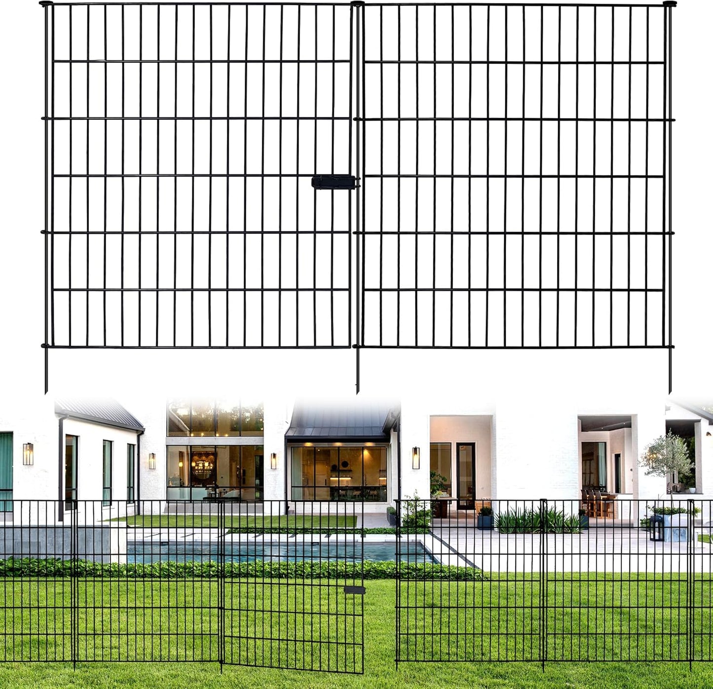 6 Panels Garden Fence Fencing for Yard,32 in(H) X 14 ft(L) with Gate Lock Outdoor Fence Animal Barrier Fencing Rustproof Metal Fence Panels for Dog and Rabbit
