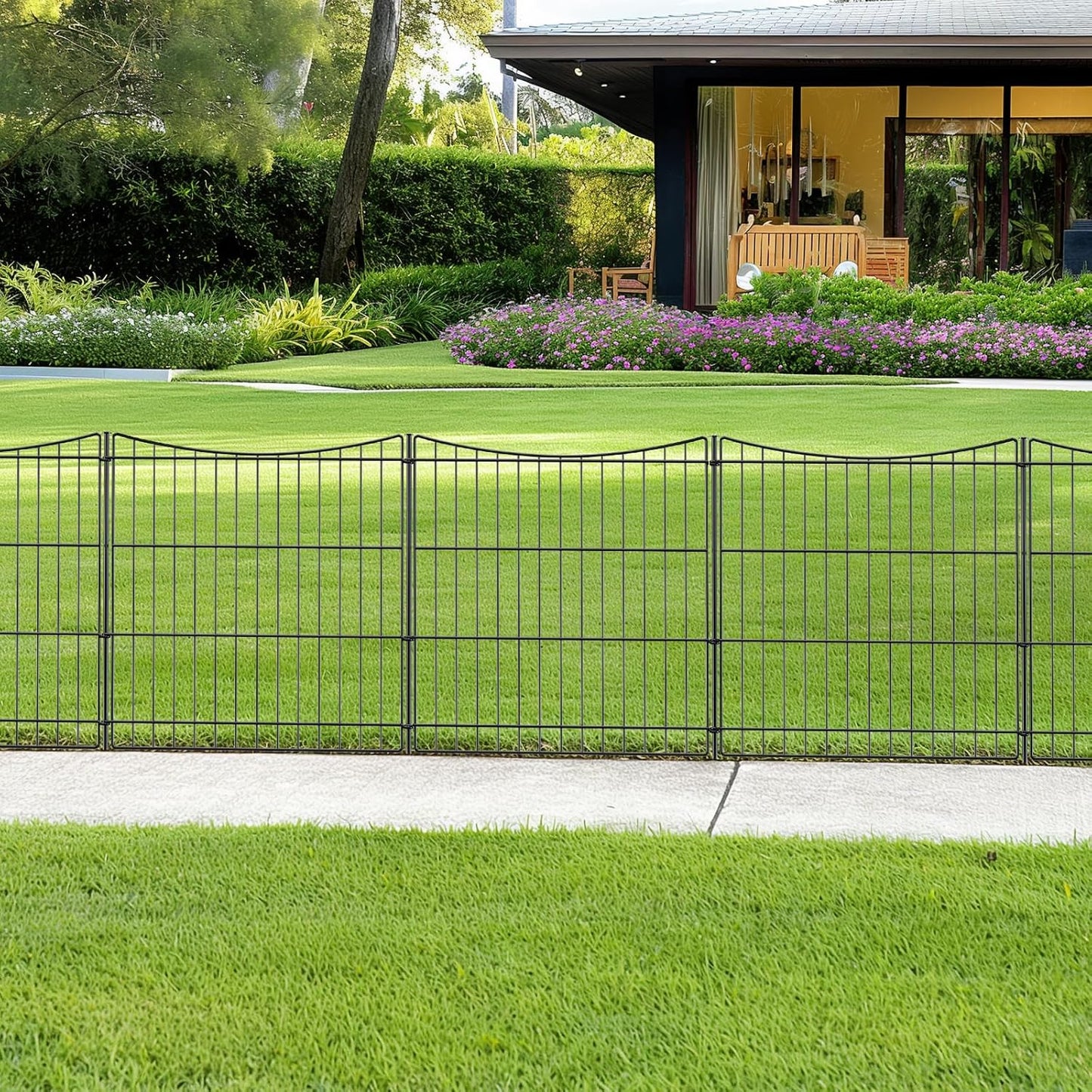 INJOPEXI Decorative Garden Fence 12 Panels 26ft(L)×36in(H) Metal Garden Fences with 11 Panels + 1 Gate, Animal Barrier Rabbit Fence Rustproof Wire Temporary Dog Fencing Outdoor for Backyard Lawn