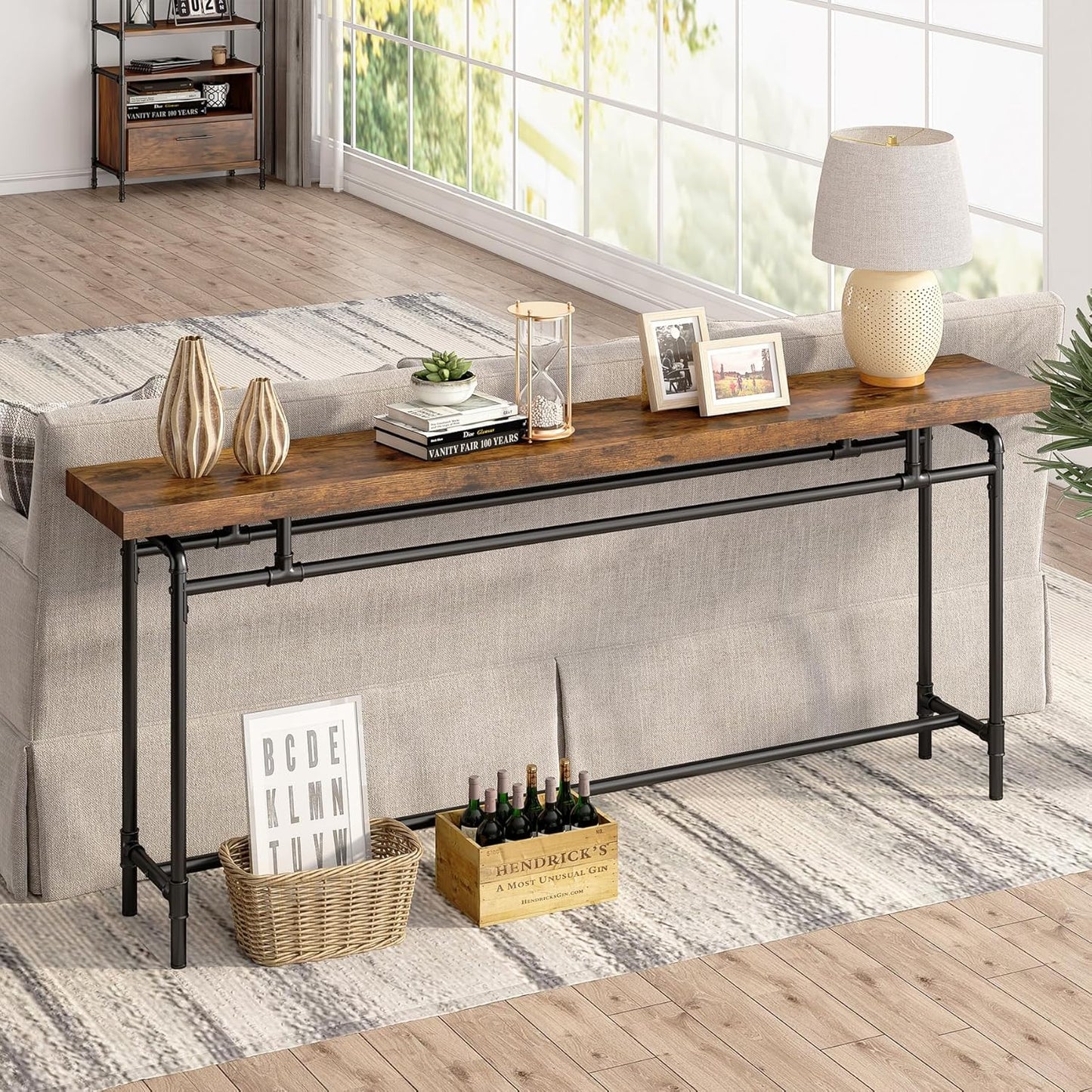 Tribesigns Console Table, 70.9 Inches Extra Long Sofa Table for Living Room, Industrial Narrow Console Sofa Tables Behind Couch, Entryway Hallway Foyer Table for Entrance, Bedroom, Rustic Brown