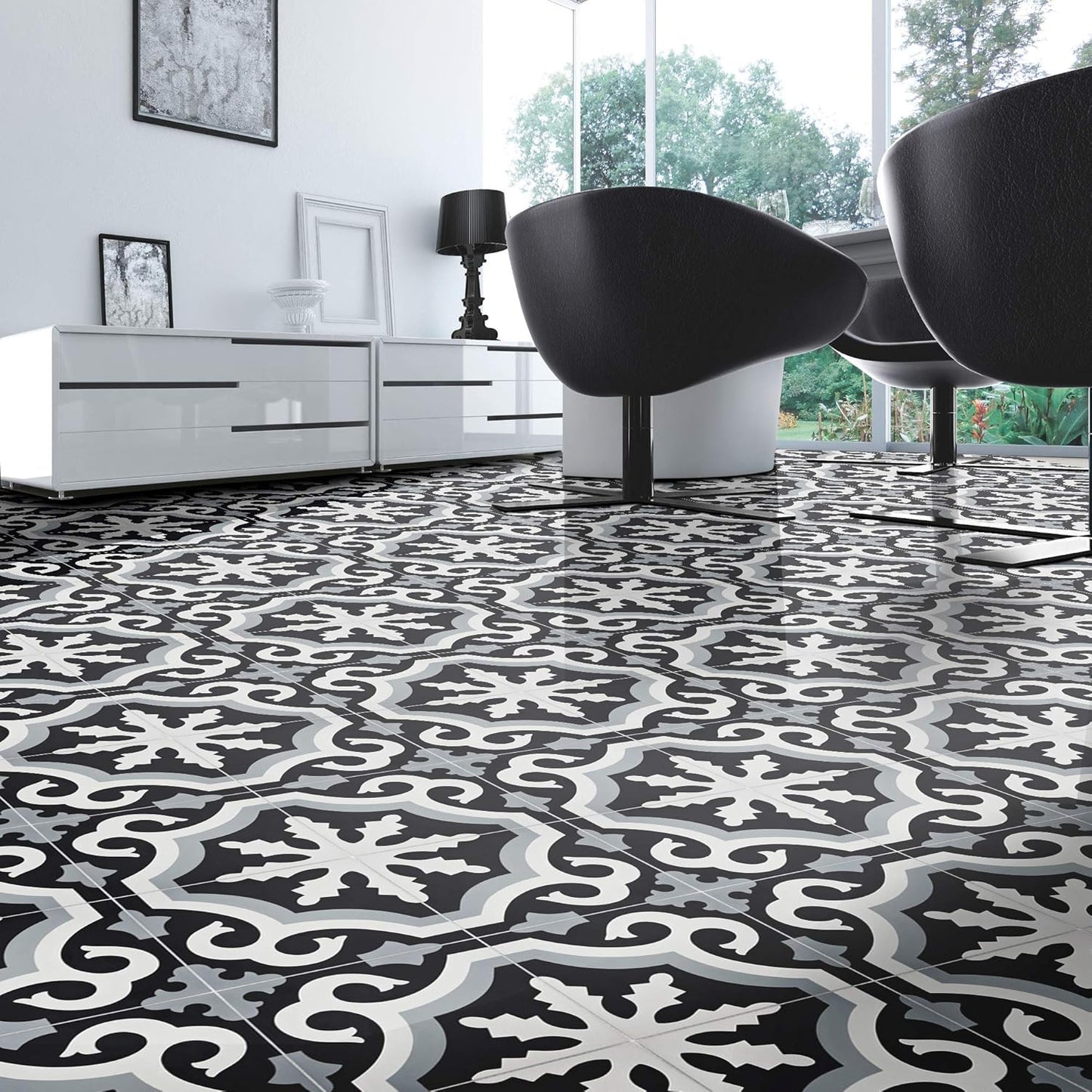 Tanger Handmade Cement Tile in Black and Grey, Pack of 12
