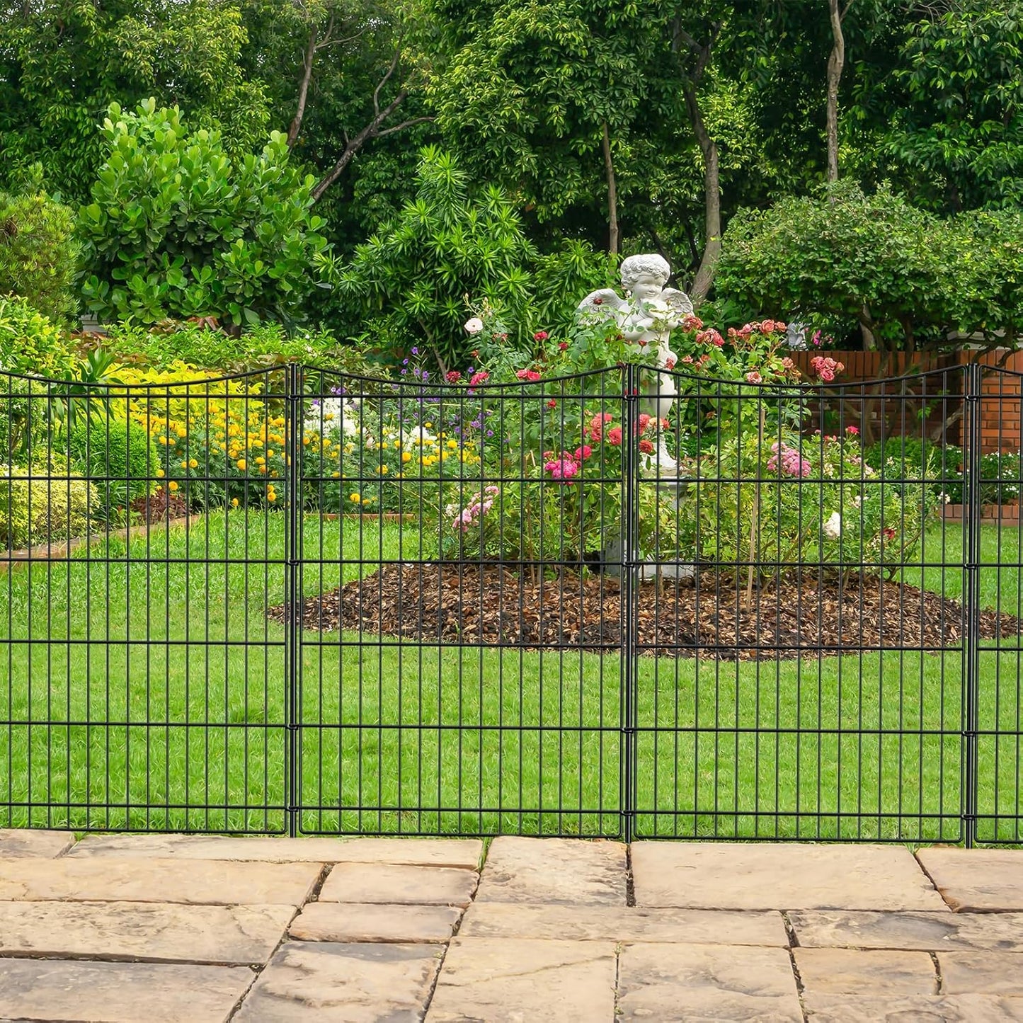 INJOPEXI Decorative Garden Fence 12 Panels 26ft(L)×36in(H) Metal Garden Fences with 11 Panels + 1 Gate, Animal Barrier Rabbit Fence Rustproof Wire Temporary Dog Fencing Outdoor for Backyard Lawn