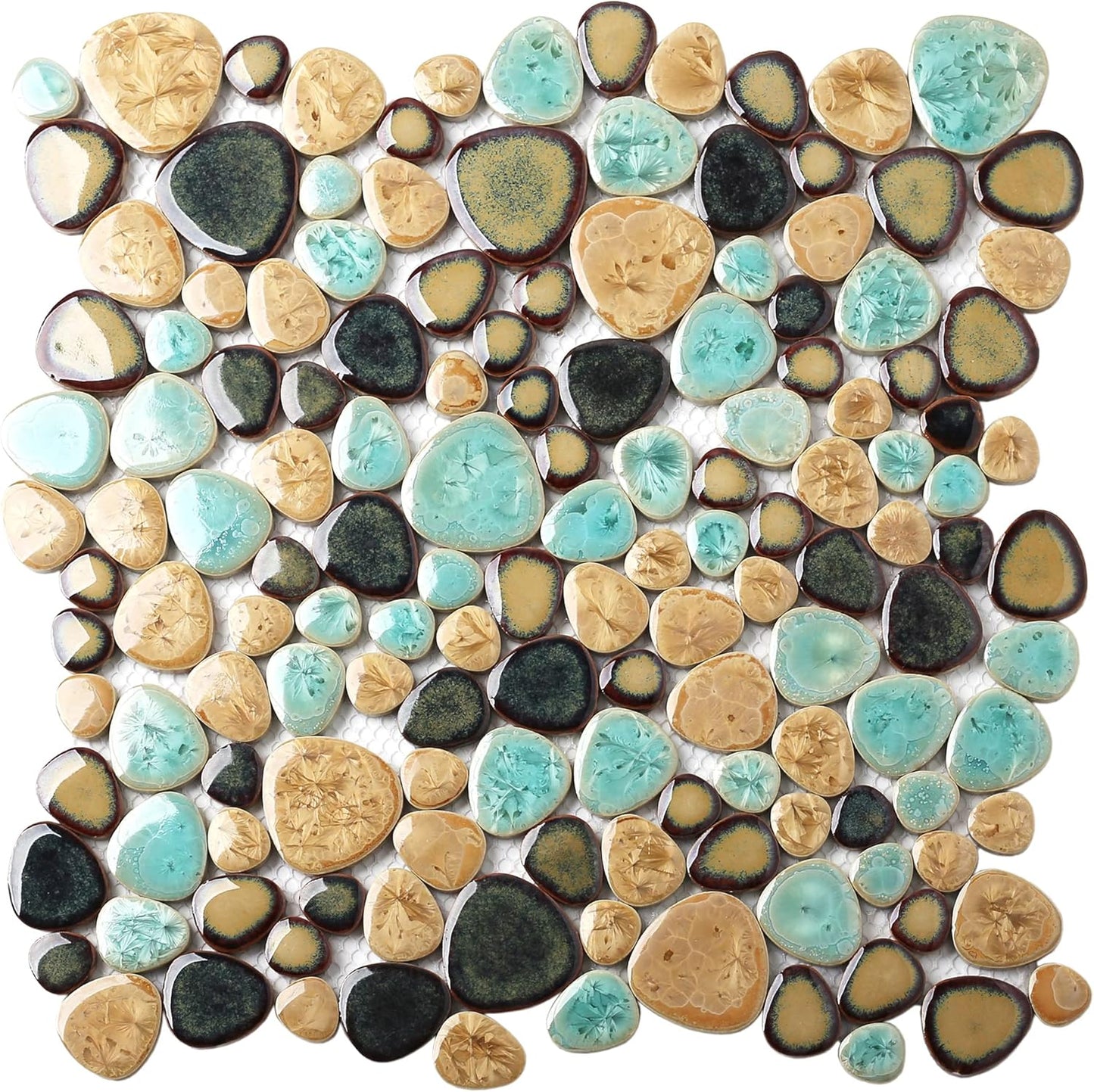 Blujellyfish Glazed Blue Mosaic Ceramic Pebble Porcelain Tile Swimming Pool Bath Shower Wall Flooring Tile TSTGPT001 (5 Square Feet)