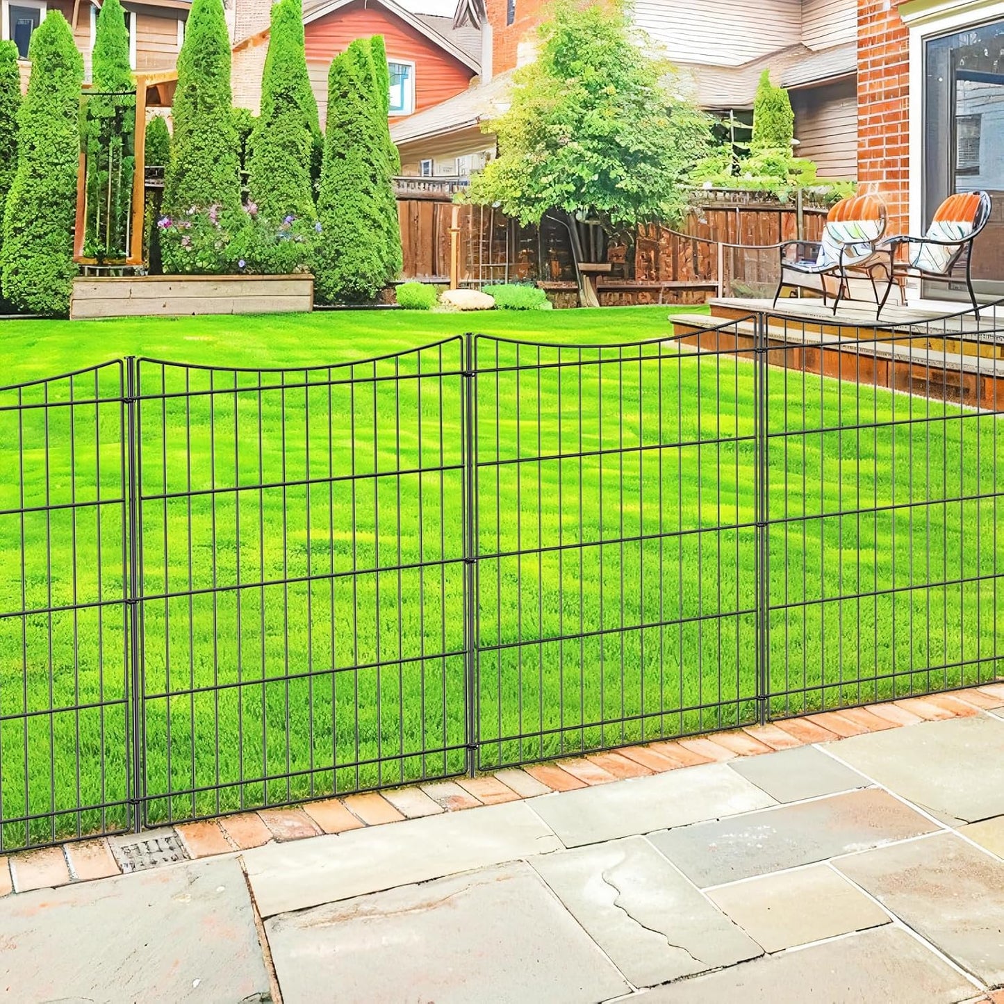INJOPEXI Decorative Garden Fence 12 Panels 26ft(L)×36in(H) Metal Garden Fences with 11 Panels + 1 Gate, Animal Barrier Rabbit Fence Rustproof Wire Temporary Dog Fencing Outdoor for Backyard Lawn