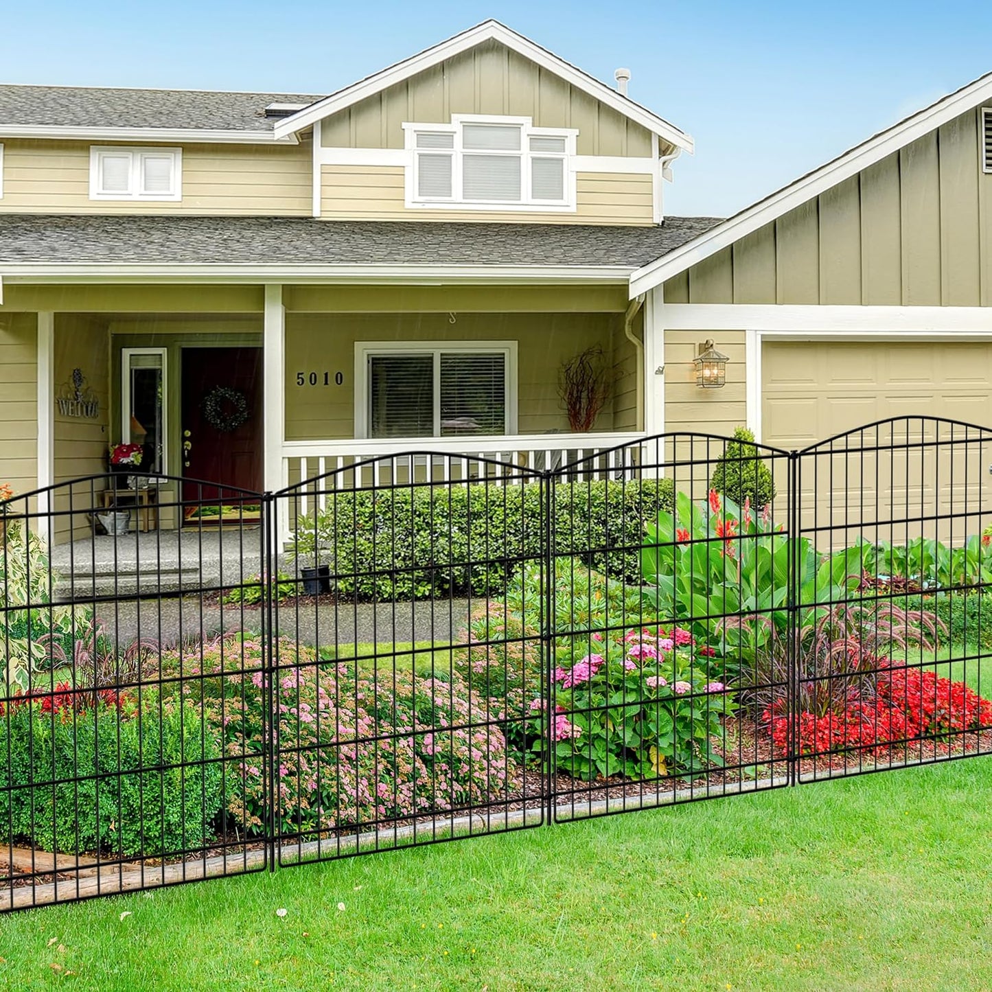 INJOPEXI Decorative Garden Fence 6 Panels 13ft (L)×36in (H) Animal Barrier Fences with 6 Panels Rustproof Metal Wire No Dig Rabbit Fencing Dog Fence for Outdoor Backyard Patio - Without Fence Gate