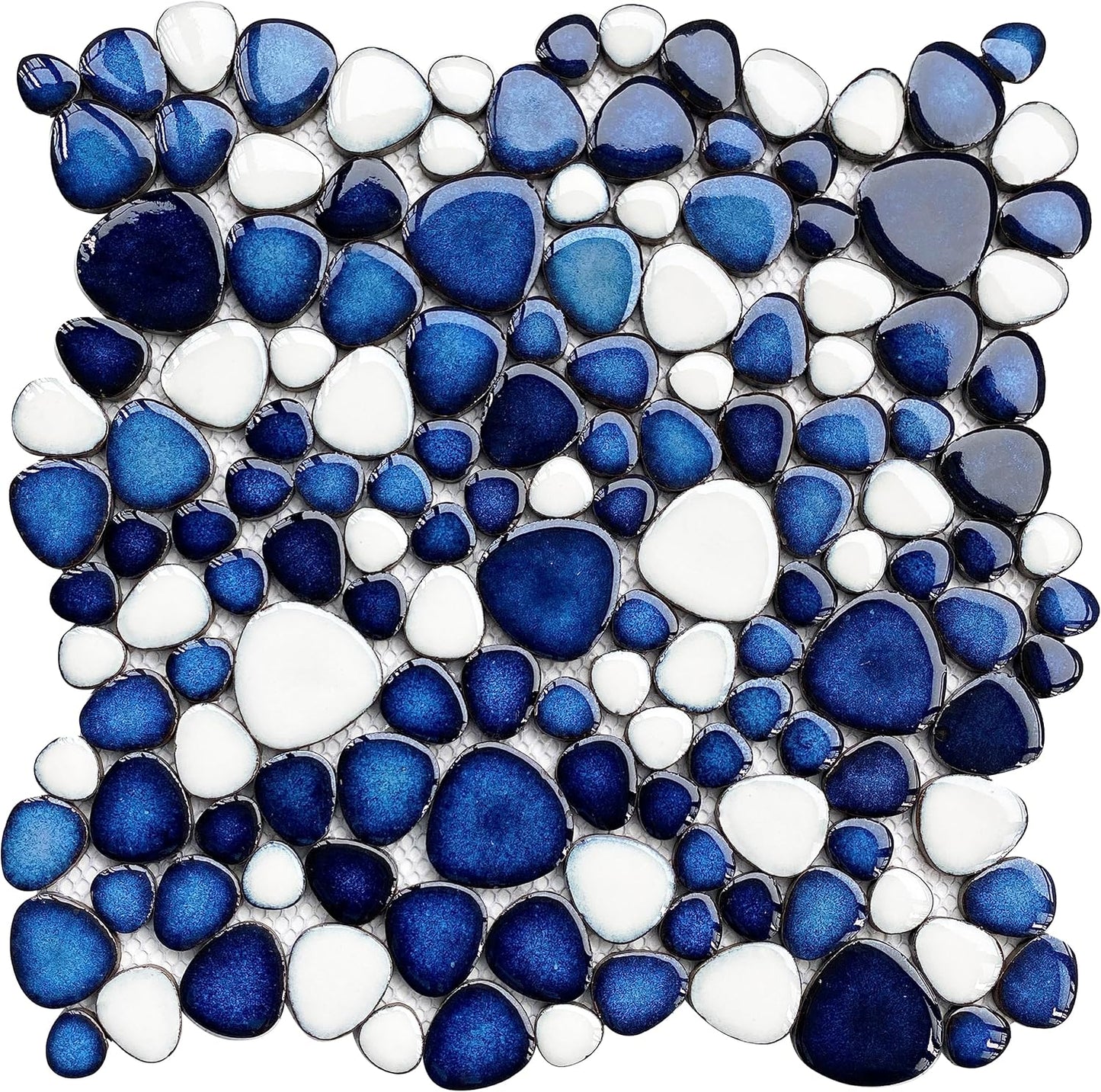 Pebble Tiles 5 Sheets, Aqua Teal Blue Mosaic Tiles for Accent Wall Backsplash, Pebble Tile for Bathroom Shower Floor