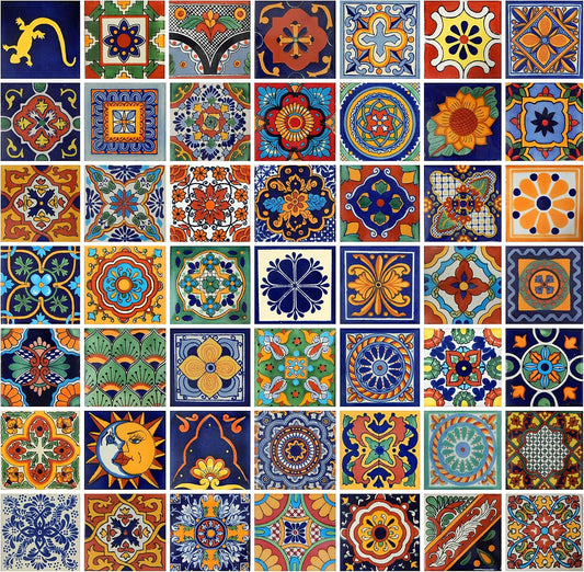 COLOR Y TRADICIÓN 100 Mexican Tiles 4x4 Handpainted Hundred Pieces 50 Different Designs