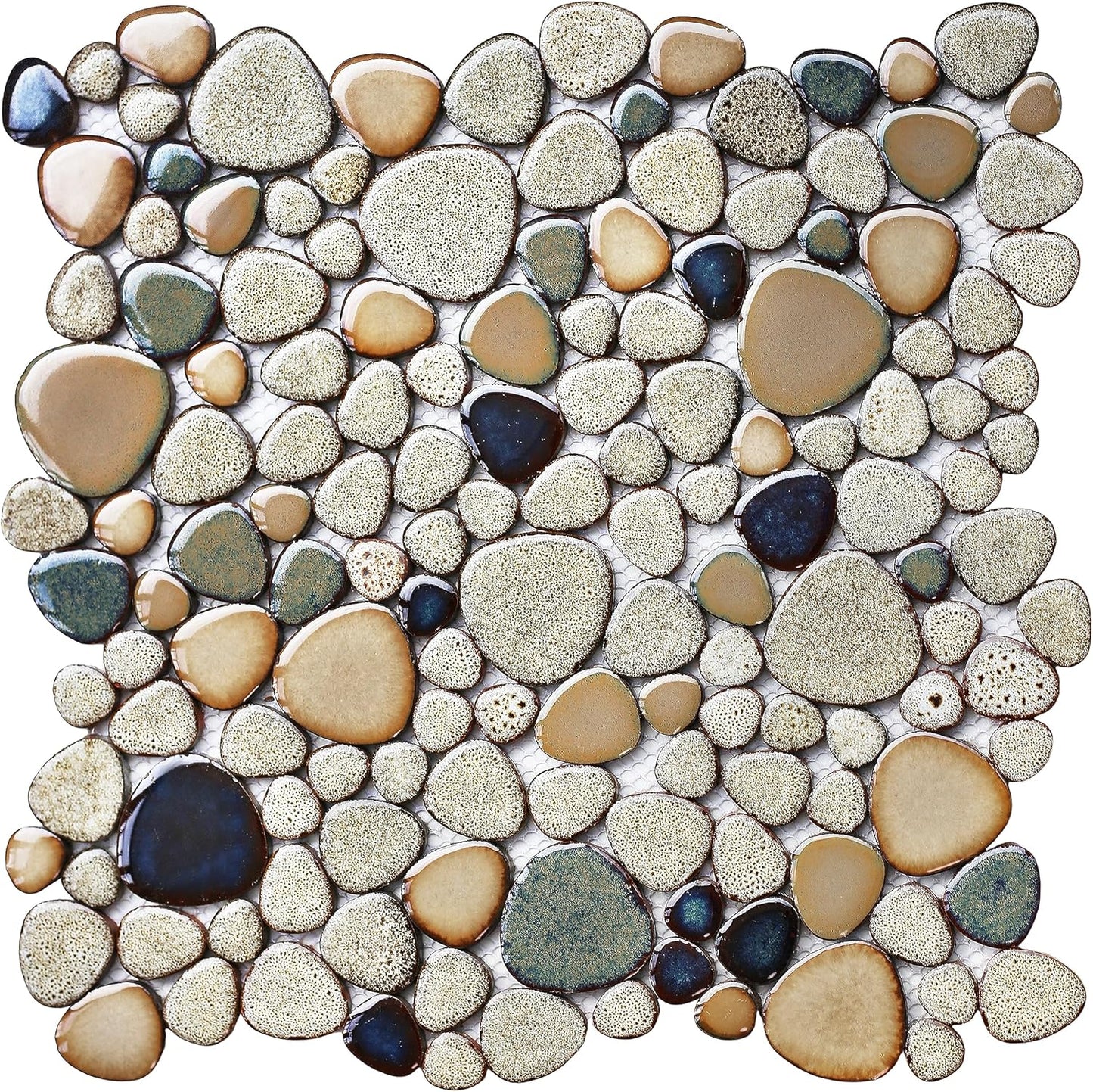 Pebble Tiles 5 Sheets, Aqua Teal Blue Mosaic Tiles for Accent Wall Backsplash, Pebble Tile for Bathroom Shower Floor